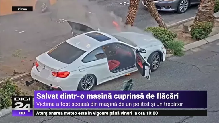 Sofer salvat la limita dintr-o masina care a izbucnit in flacari